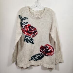 Pink Martini rose pattern open knit long sleeve oversized sweater woman's sz S